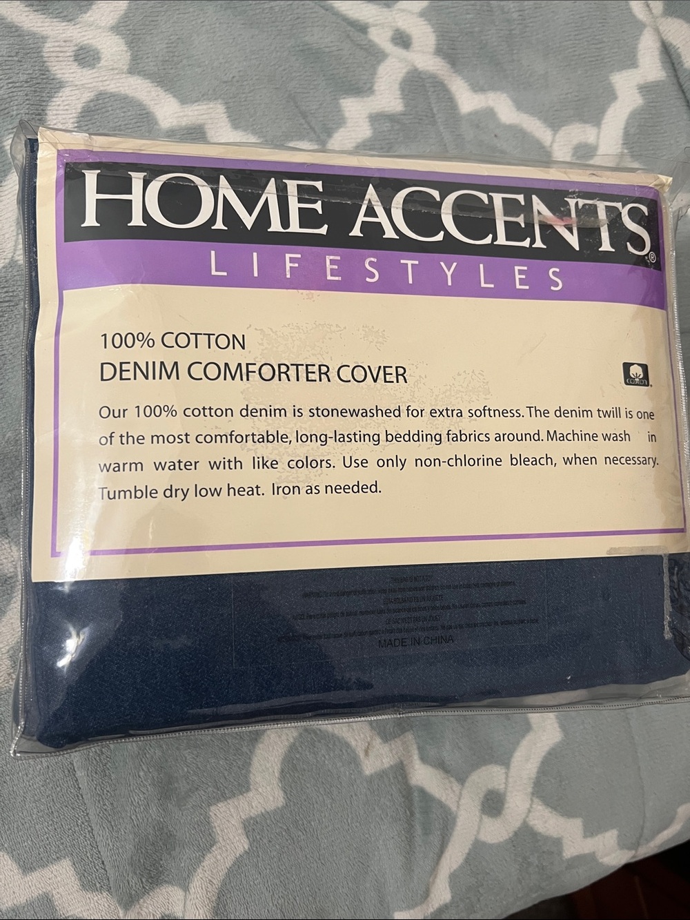 BRAND NEW Home Accents 100% Cotton Denim Comforter Cover - Navy